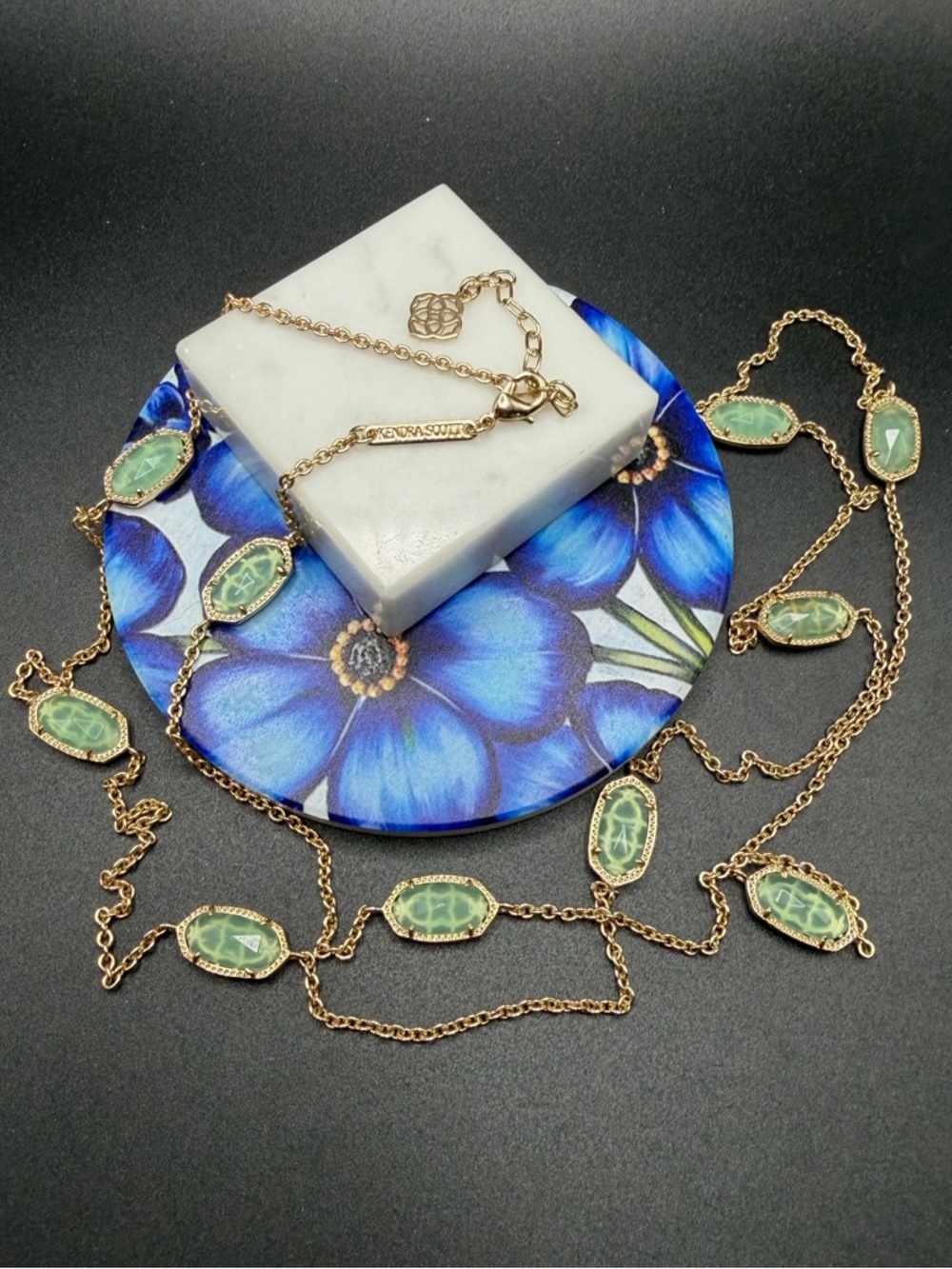 Kendra Scott Long Necklace Mint green Gold tone #465 Kellie